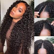 V Part Wig Human Hair No Leave Out Brazilian Kinky Curly Human Hair Wigs For Women V Part Deep Curly Wigs Glueless Virgin Hair 180% Density - Natural & Black - View 1