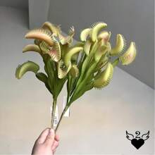 栩栩如生的捕蝇草人造植物，塑料食肉植物，适用于家庭和办公室装饰，非常适合万圣节、圣诞节、复活节、感恩节和父亲节，节日人造绿色植物桌面装饰，不含容器 - 彩色 - 查看 5