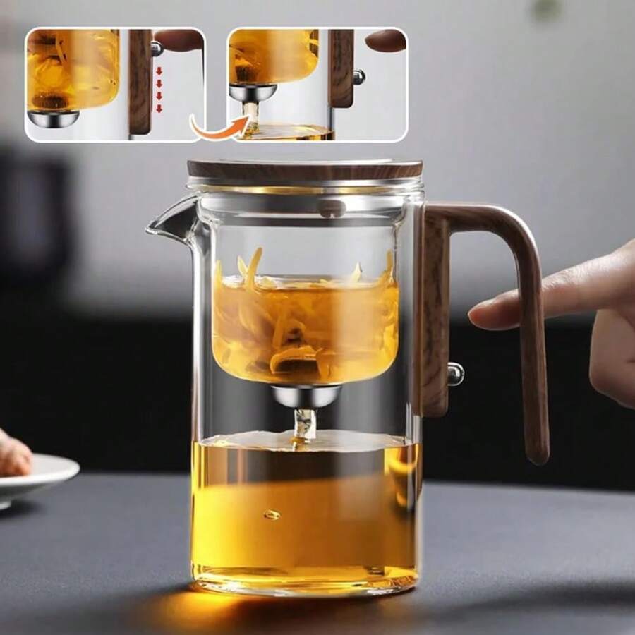 带木柄的分水玻璃茶壶、巫术茶壶、茶壶、带浸泡器的玻璃茶壶、带过滤器的玻璃茶壶、透明茶壶、EnchantiPot 壶 - 白色 - 查看 1