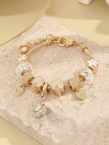 1pc Minimalist Fashion Butterfly & Floral Resin Copper Bracelet, Casual & Date Accessory For Women - Multicolor - View 4