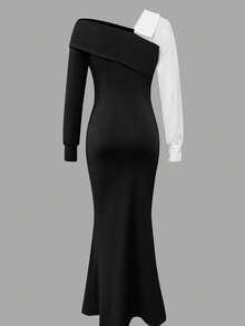 Bodycon Mermaid Asymmetrical Neckline Asymmetrical Cold Shoulder Elegant Dress - Black - View 4