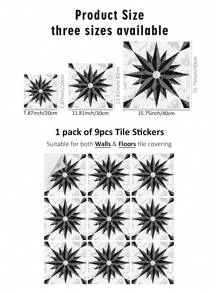 SUPSTICKER 1/9 件几何简约印花地板贴纸，自粘防水防滑耐磨可剥离粘贴可移除，可用于客厅卧室装饰厨房和浴室地板墙壁装饰景观美化，橱柜桌面翻新，9 件 7.87 * 7.87 英寸，9 件 11.81 * 11.81 英寸，9 件 15.75 * 15.75 英寸 - 多色 - 查看 11