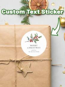 12/24/40pcs Customized Christmas Gift Circular Stickers, Personalized Holiday Christmas Label Stickers With Cartoon Christmas Pattern Design, Customized Text Merry Christmas Label Personalized Gifts, Pvc Waterproof Christmas Stickers