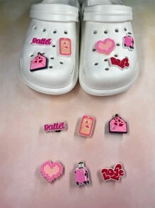 6 件套粉色系列手机与心形卡通图案适用于木屐、装饰性鞋饰、节日礼物、自由组合 DIY 装饰 - 彩色 - 查看 1