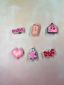 6 件套粉色系列手机与心形卡通图案适用于木屐、装饰性鞋饰、节日礼物、自由组合 DIY 装饰 - 彩色 - 查看 4