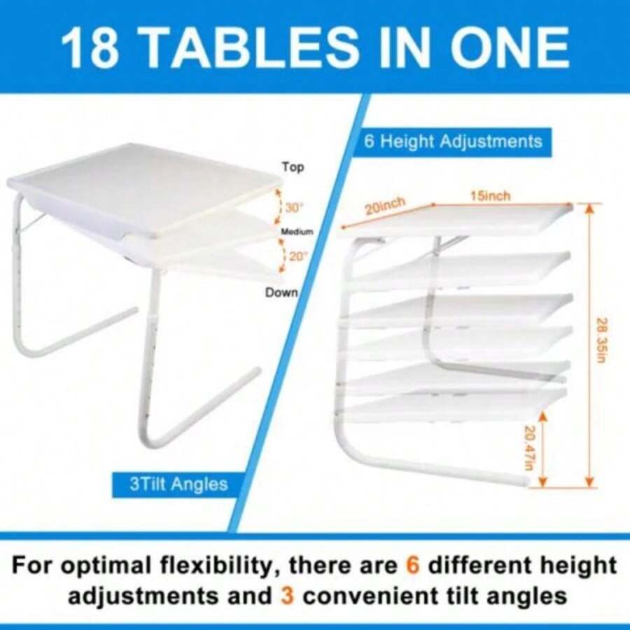 Foldable Tray Table Portable Sofa TV Tray 6 Heights 3 Angles Laptop