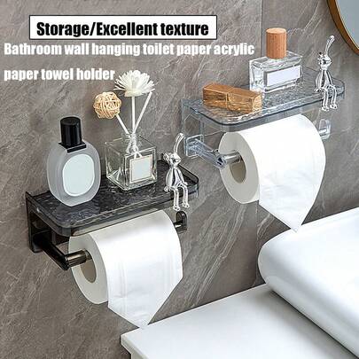 1 件浴室免打孔收纳架，创意纸巾架，浴室壁挂卷纸巾架，亚克力纸巾架，多功能收纳架，卷纸架家居浴室装饰浴室收纳秋季装饰返校