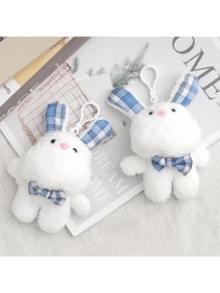 1 búp bê thỏ nhồi bông caro, móc khóa búp bê nhồi bông nơ hoa & phụ kiện túi xách - Nhiều màu - Xem 2