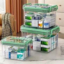 Transparent, Hypoallergenic Medication Storage Box, Large Capacity Multi-Layer Medicine Organizer For Home & Emergency Use - Green - View 9