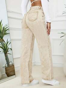 Damskie jeansy casualowe z nadrukiem tie-dye i luźnymi prostymi nogawkami