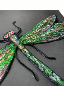 1 Peça Remendo com Design de Libélula Verde Sequinada, Moda Brilhante Termocolante para Roupas, Acessórios DIY