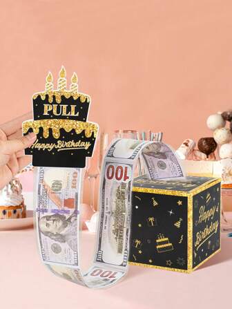 1 set Boîte à argent en papier or blanc/or rose/or noir + carte pour cadeau d'argent à tirer, boîte à cadeau drôle à tirer, coffret cadeau anniversaire surprise pour femmes, hommes, meilleures amies, petites amies, sœurs, fêtes d'anniversaire, rentrée scolaire, Saint Valentin