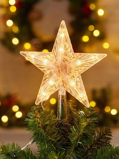 1件装圣诞树顶饰，圣诞闪光金色星星树顶装饰，用于圣诞树装饰。室内圣诞树顶饰，星星暖白色装饰星灯，适用于圣诞派对、餐厅、百货商店、新年、圣诞装饰、家居圣诞装饰、圣诞礼物、圣诞树挂饰、圣诞树装饰