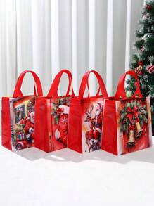 8/12 Túi quà Giáng sinh không dệt có in hình ông già Noel, Túi tote đựng quà tặng tiệc có thể tái sử dụng cho quà Giáng sinh Túi quà Giáng sinh bền Túi mua sắm có quai xách cho quà tặng tiệc sinh nhật ngày lễ Giáng sinh - Nhiều màu - Xem 3