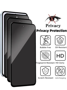 3片装全屏隐私保护膜，兼容三星、荣耀手机 - 防窥、防静电、防碎裂、防指纹、防油污，五合一防护，35度防窥，全屏覆盖，无白边，钢化玻璃膜；也兼容小米、红米手机 - 超薄边框，高铝玻璃，高透光率，不反光，无气泡，触感顺滑，灵敏触控，适用于摩托罗拉、Realme等手机