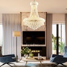 23 Inch 13 Light Empire Style Crystal Chandelier, High Ceiling Chandelier - Silver - View 3
