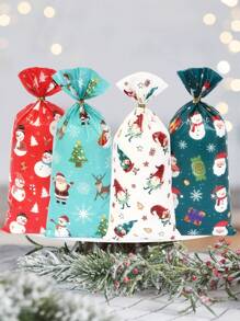 25/50/100 件圣诞快乐塑料礼品袋，圣诞老人雪人麋鹿设计圣诞派对礼品袋，圣诞家居装饰 2024 圣诞节圣诞礼物包装袋新年包装袋圣诞节圣诞装饰圣诞睡衣圣诞礼物圣诞装饰 - 彩色 - 查看 4