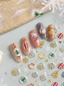 1/3PCS 5D Relief Three-Dimensional Cartoon Santa Nail Stickers Winter Christmas Cute Elk Snowman Snow Crystal Ball Christmas Tree Embossment Jelly Translucent Kawaii Animation Design Holiday Self-Adhesive Stickers Nail Salon DIY Decorative Accessories - Multicolor - View 10