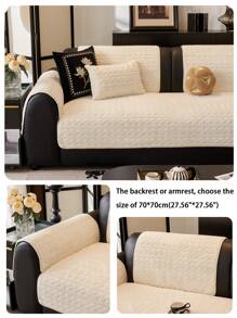 1pc Thick Plush Fluffy Solid Color Sofa Cushion, Minimalist Modern Style, Pet Friendly, Anti-Dirty, Anti-Slip Sofa Slipcover, Autumn/Winter, Suitable For L-Shaped Combination Sofa And 1/2/3/4 Seat Sofa (One Piece) - Beige - View 5