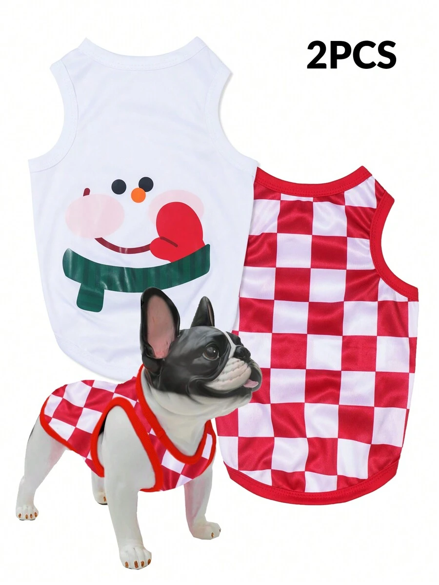 2pcs/Set Santa Claus & Fair Isle Print Anti-Flea, Shed-Reducing, Insulating & Breathable Vest For Cats & Dogs, Indoor & Outdoor Use