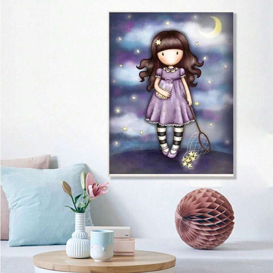 1 bộ Tranh kim cương thủ công sáng tạo bán chạy xuyên biên giới, Cô gái bắt sao, Tranh kim cương, Nghệ thuật trang trí tường nhà - Đầy kim cương - Xem 1