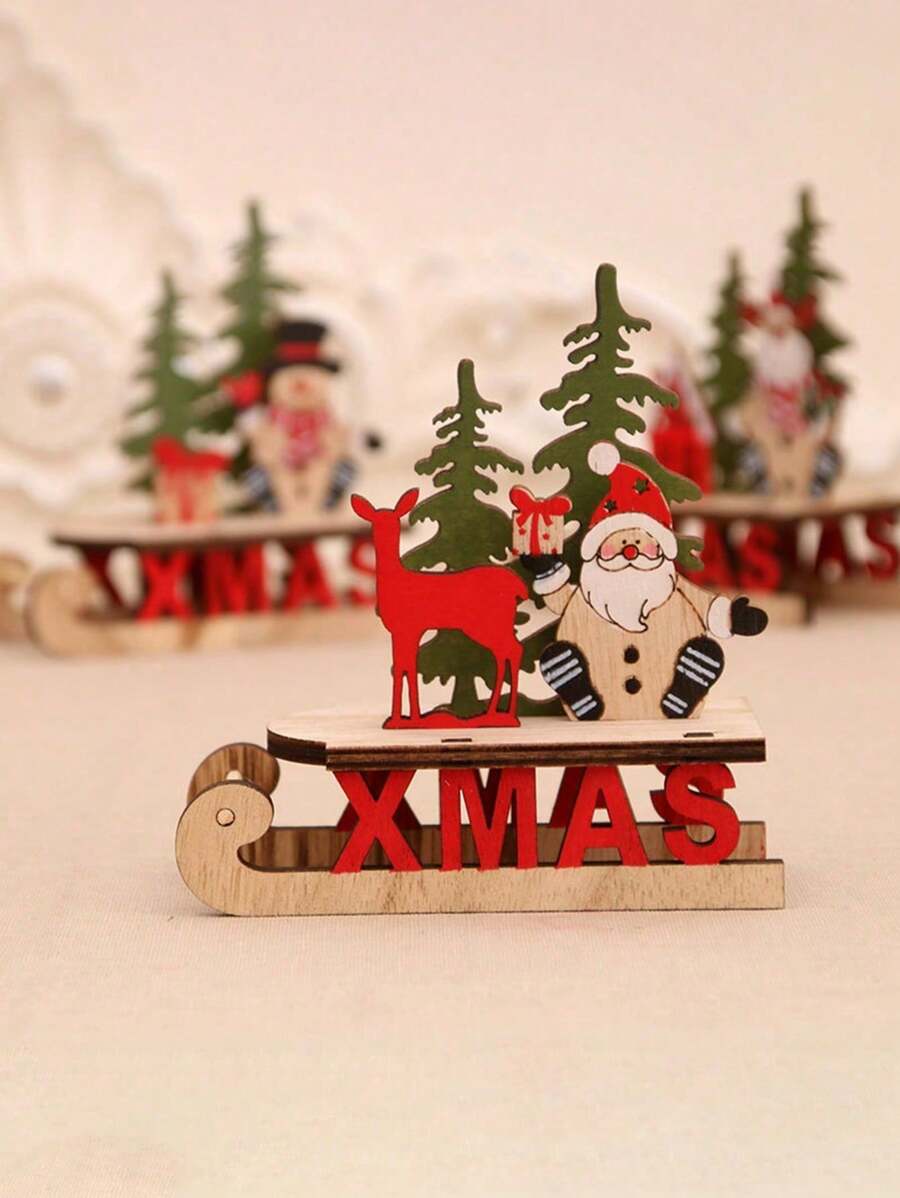 1 đồ trang trí bằng gỗ Giáng sinh, đồ trang trí bằng gỗ hình ông già Noel, người tuyết, đồ trang trí để bàn, đạo cụ trang trí không khí tiệc tùng, quà tặng Giáng sinh - Nhiều màu - Xem 1