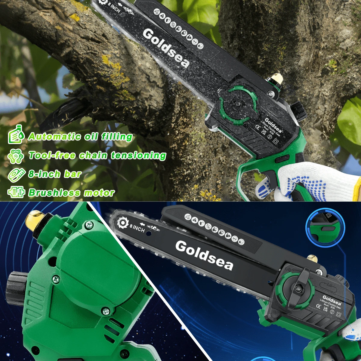 Mini Chainsaw 6Inch Battery Powered Cordless Electric Handheld