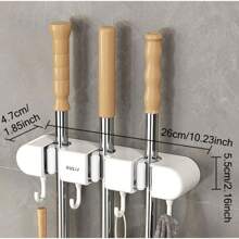 1pc ABS Mop Organizer Holder, Strong Sticky Multifunctional Mop And Broom Storage Hooks - Wall Mounted Punch-Free Adhesive Holder With Easy Installation, Household Cleaning Tool Rack Organizer, Bathroom Kitchen Garden Toilet Multifunctional Tool Storage Clip, Cleaning Accessories, Household Gadgets,Bag,Organizer,Storage,Kitchen