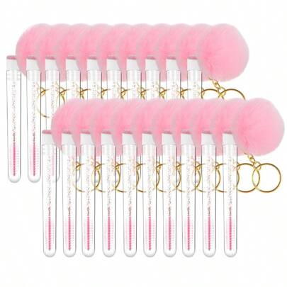 6/8/10/12/15支装一次性亮片清洁睫毛刷睫毛膏管状钻石仿毛球钥匙扣睫毛刷化妆工具套装，赠品