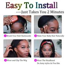 Headband Wig Human Hair Deep Wave Curly Headband Wig None Lace Front Wigs Human Hair Glueless Curly Headband Half Wigs For Women 200% Density Natural Color