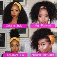 Headband Wig Human Hair Deep Wave Curly Headband Wig None Lace Front Wigs Human Hair Glueless Curly Headband Half Wigs For Women 200% Density Natural Color