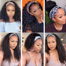 Headband Wig Human Hair Deep Wave Curly Headband Wig None Lace Front Wigs Human Hair Glueless Curly Headband Half Wigs For Women 200% Density Natural Color