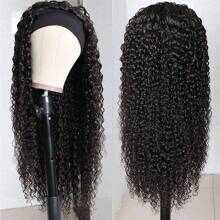 Headband Wig Human Hair Deep Wave Curly Headband Wig None Lace Front Wigs Human Hair Glueless Curly Headband Half Wigs For Women 200% Density Natural Color