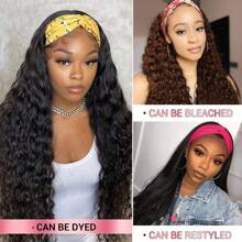 Headband Wig Human Hair Deep Wave Curly Headband Wig None Lace Front Wigs Human Hair Glueless Curly Headband Half Wigs For Women 200% Density Natural Color