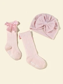 2 件套新生儿蝴蝶结帽和袜子套装，1-6 个月，四季可爱提花帽 - 彩色 - 查看 8
