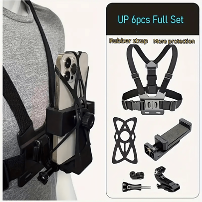Set Of 6 Universal Cell Phone Chest Mount Harness Strap Holder, Outdoor Smartphone POV Video Mobile Phone Clip, Mobile Phone Holder Chest Strap Bracket Compatible With IPhone, Android Phone, Gift For Birthday, Family, Friends Phone Stand, Phone Accessories