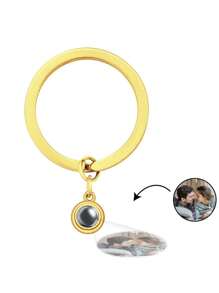 1pc Round Photo Insert Keychain, Customized Photo Keychain For Men, Memorial Photo Keychain, Keychain With Picture Inside, Pet Memorial Gift, Christmas Gift For Women - Gold - View 13