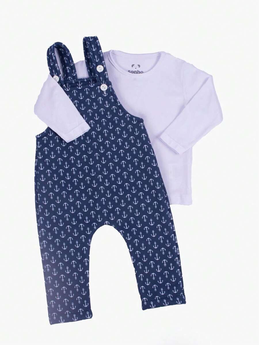Baby Boy's Dungarees Set Includes Blouse - Màu xanh hải quân - Xem 1