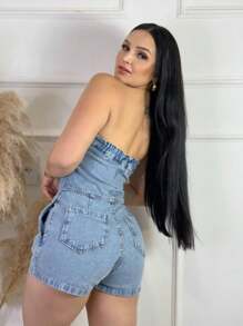 Short Jumpsuit Women Denim Jumpsuit Strapless Jumpsuit Strapless Denim Jumpsuit Short Jumpsuit 2025 Jeans Women's Clothing - 牛仔褲 - 查看 5