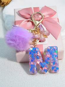1pc Resin Letter Key Chain, Fashionable Women Handbag Heart Keyring Holder Butterfly Tassel Decor Valentine's Day Car Accessories Bag Charm Backpack For School Cute Goth Y2k Halloween Accessories Teachers Day Christmas Gift Ideas Bag Lanyards With Id Holder Car Accessories Bag Charms Car Friend Sister Gifts For Mother, Father, Graduation, And Teacher - Purple - View 15