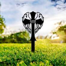 1pc Custom Angel Wings Paw Pet Memorial Garden Stake,Personalized Grave Marker Stake,Pet Cat Dog Memorial Yard Stake,Outdoor Garden,Custom Butterfly Cross Memorial Garden Stake,Custom Memorial Cross With Wings Metal Stake