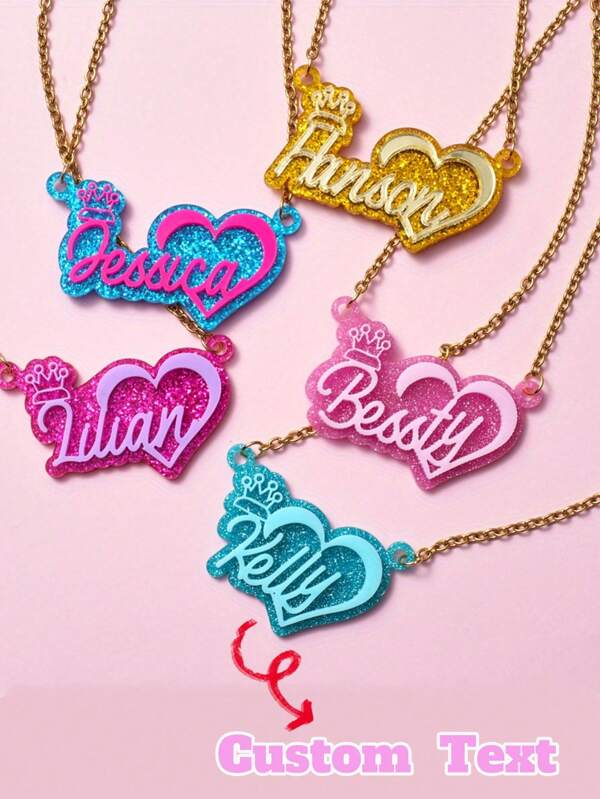 Personalized Glittering Acrylic Necklace - Customized Necklace Jewelry - Gift Back To School Winter Gift Ideas Boy Girl Valentine's Day