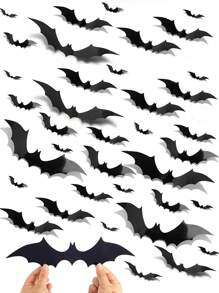 Bat Wall Decoration, Halloween Bat Decoration 3D Bat Wall Decoration Is Realistic. PVC Bat Stickers Are Suitable For Outdoor DIY Home Decoration, Party Supplies. - Black - View 2