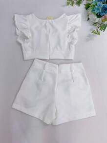 Tailored Set / Ruffled Sleeves / Shorts With Pockets / Elegant - 白色 - 查看 2