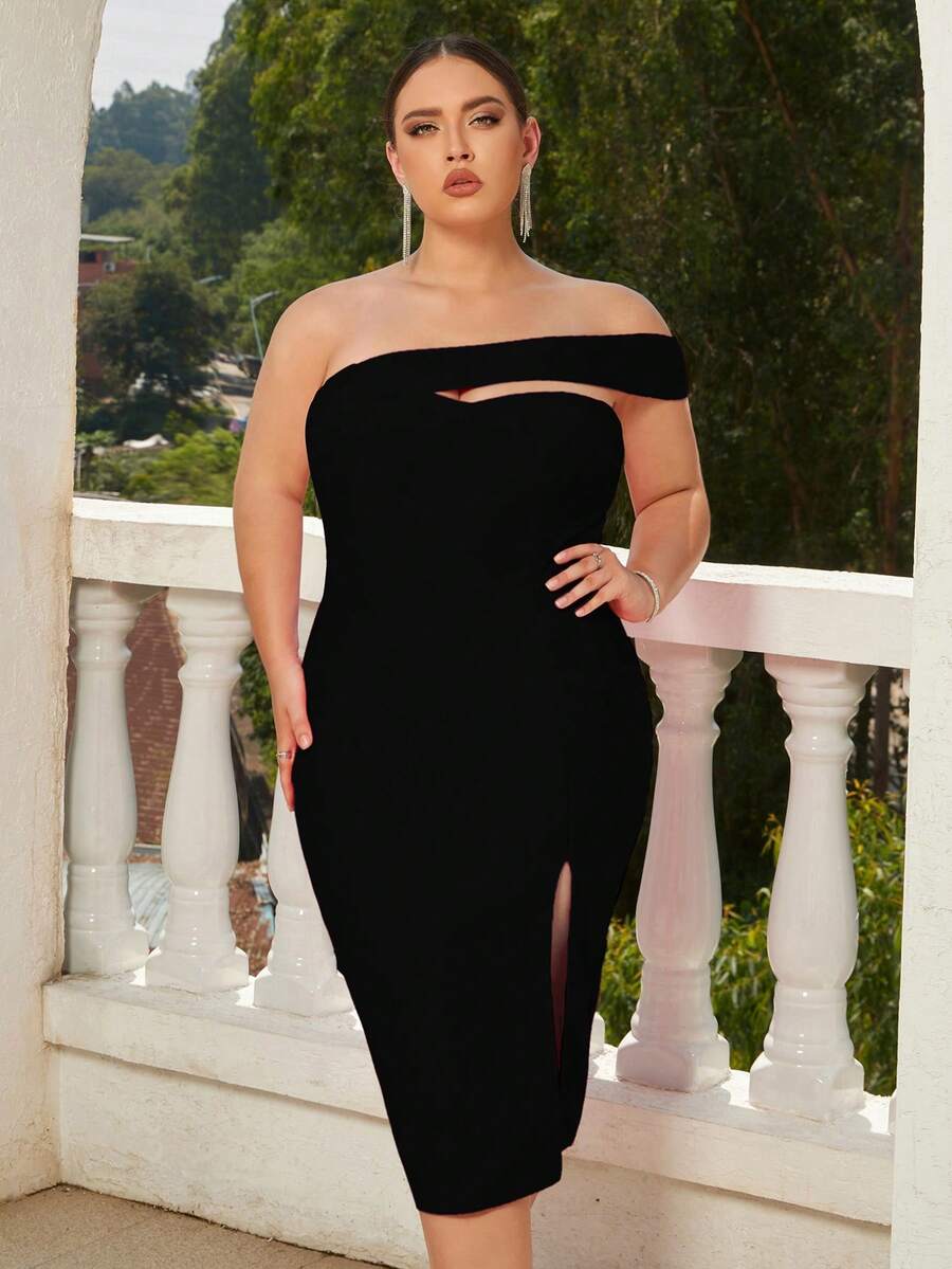 ADYCE Plus Size Plunging Neck Backless High Waist Split Solid Color Fitted Party Dress, Cocktail Semi Formal Prom Dress, For Birthday, Wedding Guest, Graduation, Dinner, Homecoming