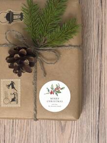 12/24/40pcs Customized Christmas Gift Circular Stickers, Personalized Holiday Christmas Label Stickers With Cartoon Christmas Pattern Design, Customized Text Merry Christmas Label Personalized Gifts, Pvc Waterproof Christmas Stickers