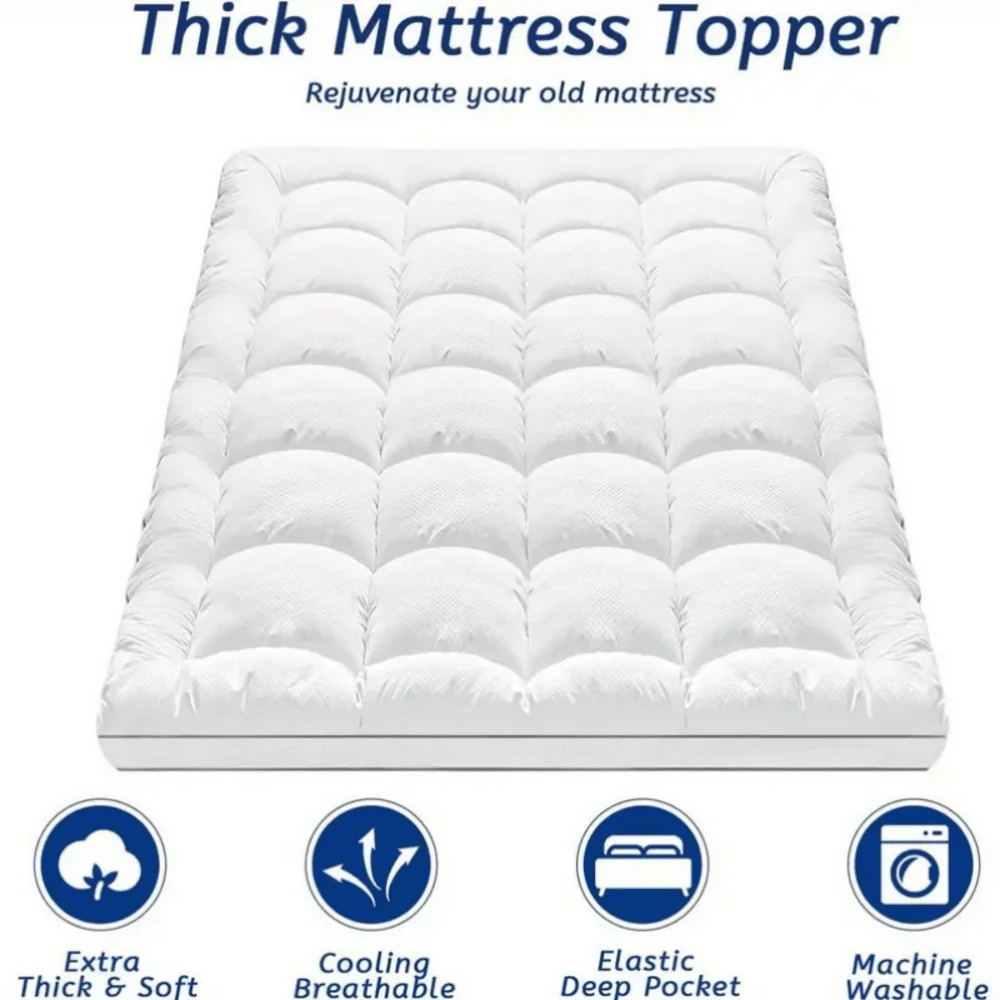 Plush Down Alternative Pillow Top Mattress Topper, Cooling Extra Thick