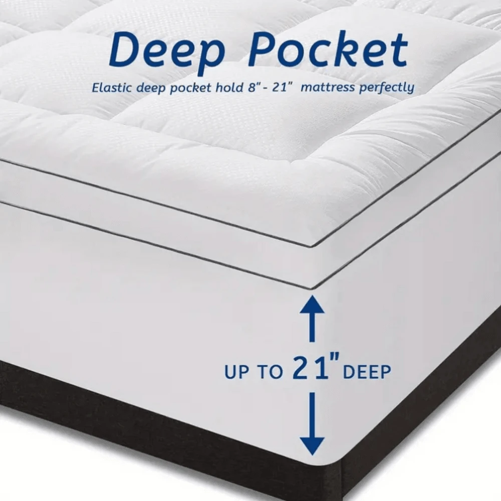 Plush Down Alternative Pillow Top Mattress Topper, Cooling Extra Thick