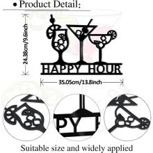Black Metal Happy Hour Sign - Stylish Bar Wall Art For Home Decor, Outdoor And Indoor Use, Perfect For Living Room And Dining Room, Suitable For Modern Home Decor, Room Decor, Bedroom Decor, Bathroom Decor, Waterproof, Rust-Proof