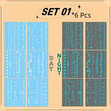 Waterproof Fake Tattoo, Blue Luminous Tattoo Stickers, Foot And Neck Luminous Stickers, Temporary Tattoo, Ins, Y2k Style, High-End Stickers, Lasting 2-5 Days, Music Festival Party Dance Party Holiday Body Decorations, The Best Gift For Family And Friends, Suitable For Neck, Hand And Foot, Etc